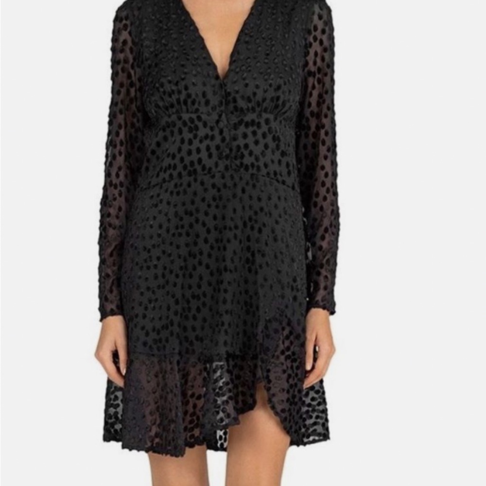 The kooples dot illusion dress black size XS long sleeve lace with front slit